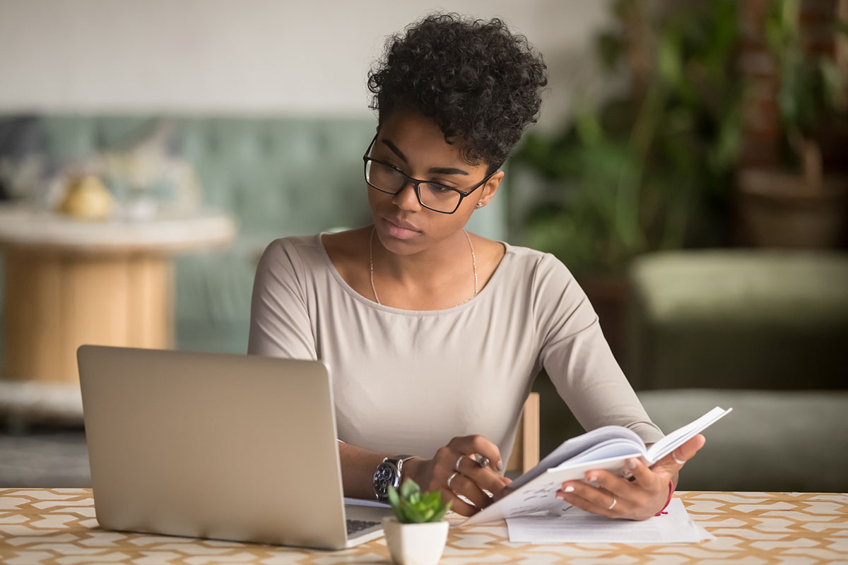 Woman looking at a laptop